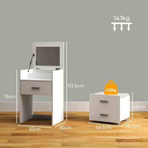 HOMCOM Vanity Desk with Mirror, 2 Drawers, Shelf, White