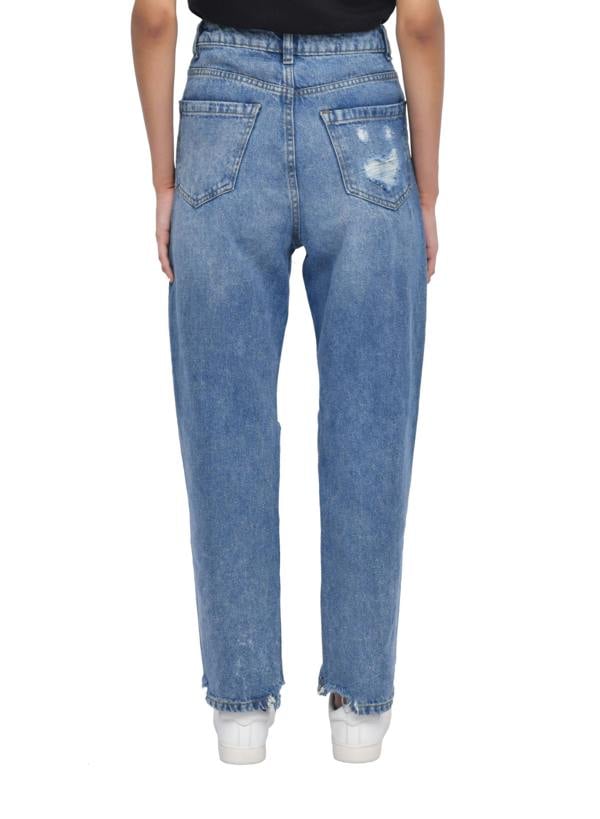Smart Living Women's Casual Style High-Waist Torn Hem Rip Mom Jeans - Mid Wash