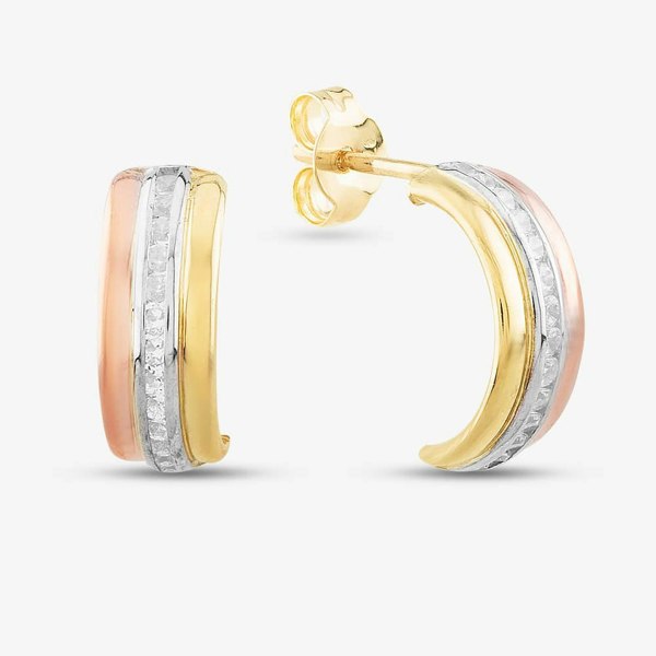 T. H. Baker 9ct Three Colour Gold Half-Hoop Earrings 3.58.7519