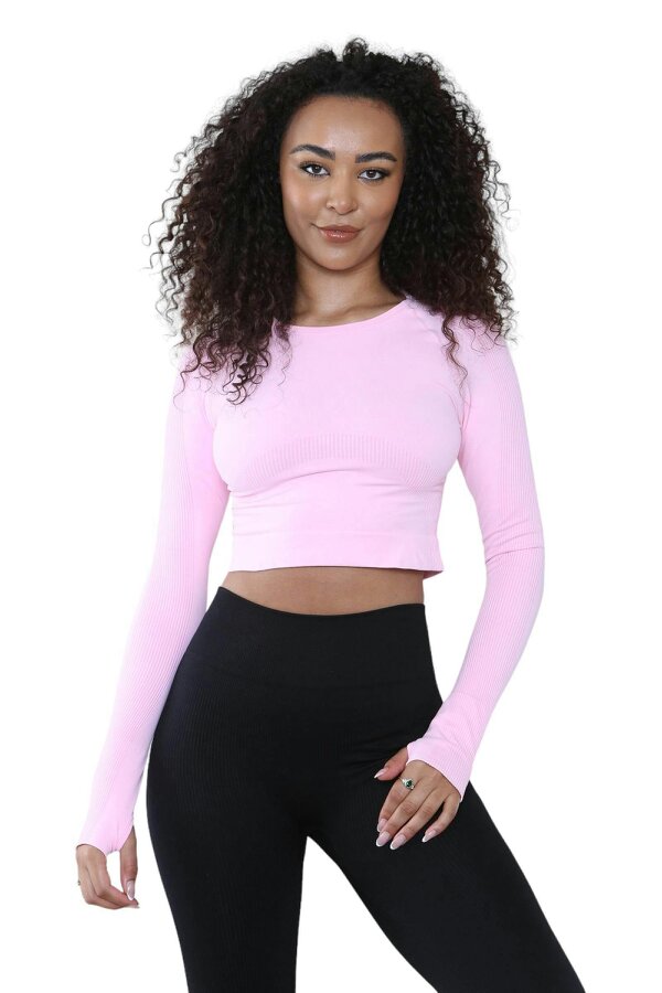 Elaina Fashion Women's Round Neck Tie-Dye Rib Seamless Slim Fit Crop Top Activewear 