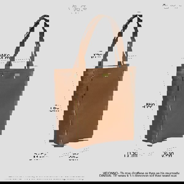 Assots London 'CORDER' Tan Pebble Grain Real Leather Oversized Tote Bag