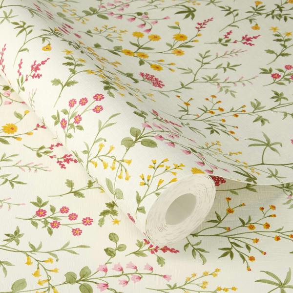 Rasch x Tesa Daisy Scattered Wildflowers Floral Self-Adhesive Peel & Stick Textured Wallpaper, Cream