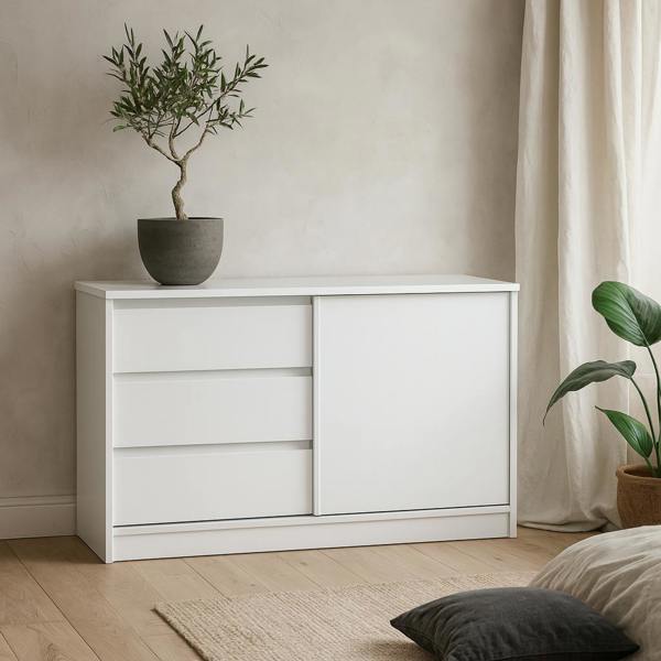 Wyld Haus Budapest White Wooden Storage Unit 1 Door 3 Drawers