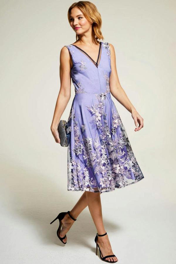 HotSquash Embroidered V Neck Fit n Flare Dress