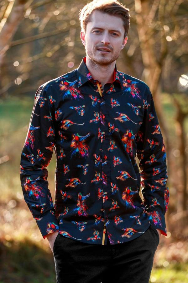 WATERCOLOR PHEASANT PRINT SHIRT – Premium Men's Patterned Shirt by Claudio Lugli | Bold Design, Tailored Fit, Best Printed Shirts