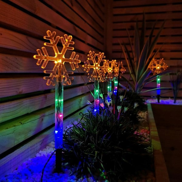 Samuel Alexander Set of 8 Battery Operated LED Multi Coloured Snowflake Path Lights Christmas Decoration with Timer