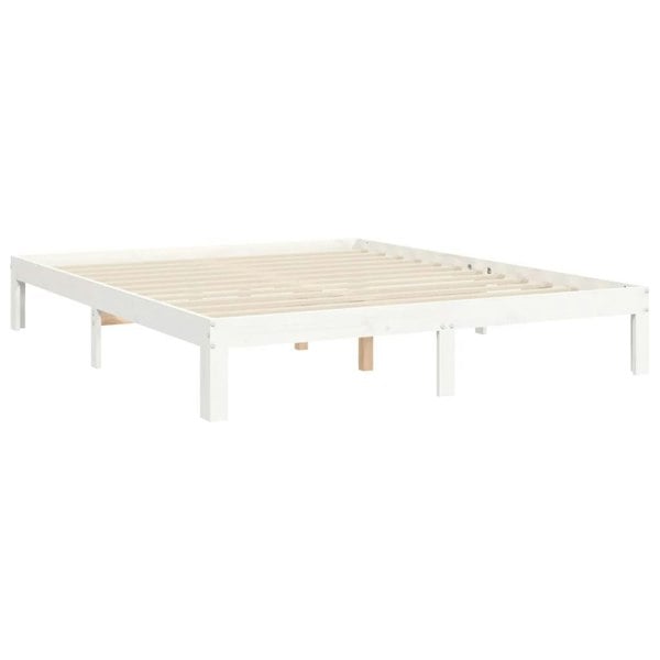 Berkfield Bed Frame with Headboard White King Size Solid Wood