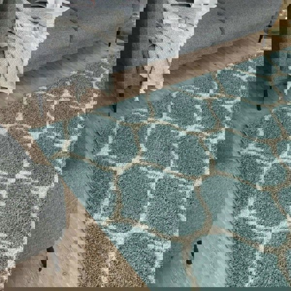 Trellis Design Thick Shaggy Area Rugs Duck Egg Blue