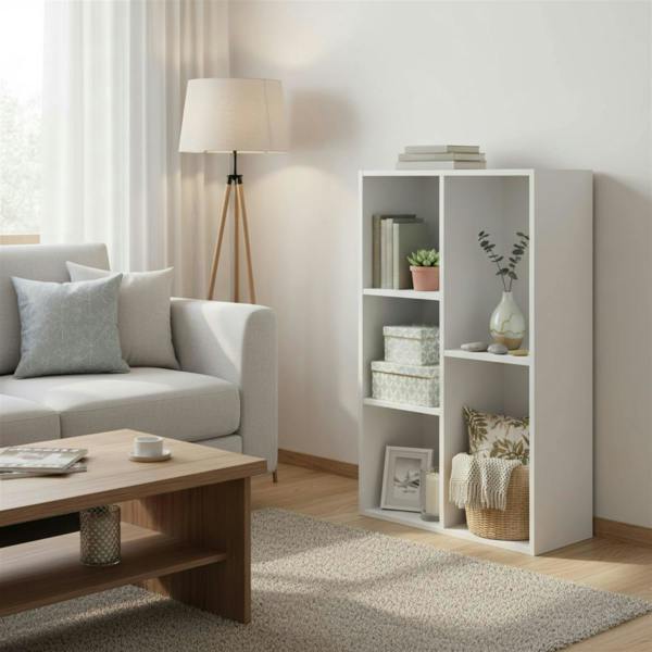 WALPLUS Modern 5-Cube Open Shelf, White for Bedroom - SKU 11069WH
