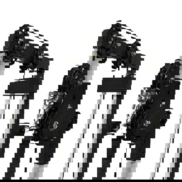 Wall mounted cable pulley machine featuring sturdy black metal construction, dual pulleys, and adjustable height for versatile workouts