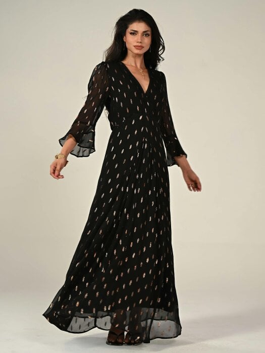 Rose & Nancy Tory Black Sparkle Maxi Dress