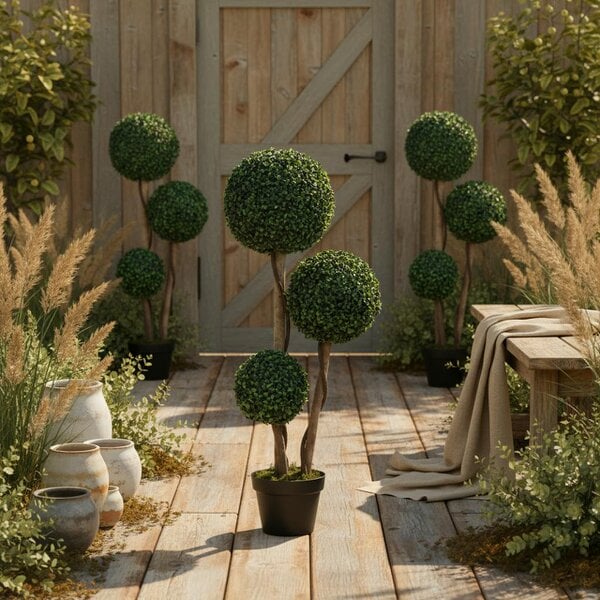 Wyld Haus Moneri Dark Green Artificial Boxwood Ball Topiary Tree In Pot For Decorative Use
