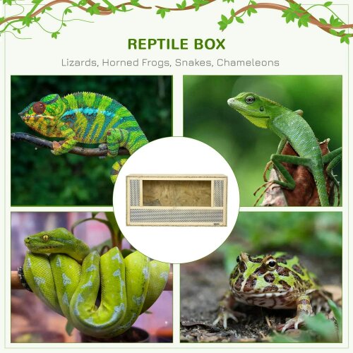 Bobobiy Reptile Terrarium Vivarium Habitat w/ Transparent Sliding Doors, Mesh, for Lizards, Horned Frogs, Snakes & Chameleons, 80 x 40 x 40 cm