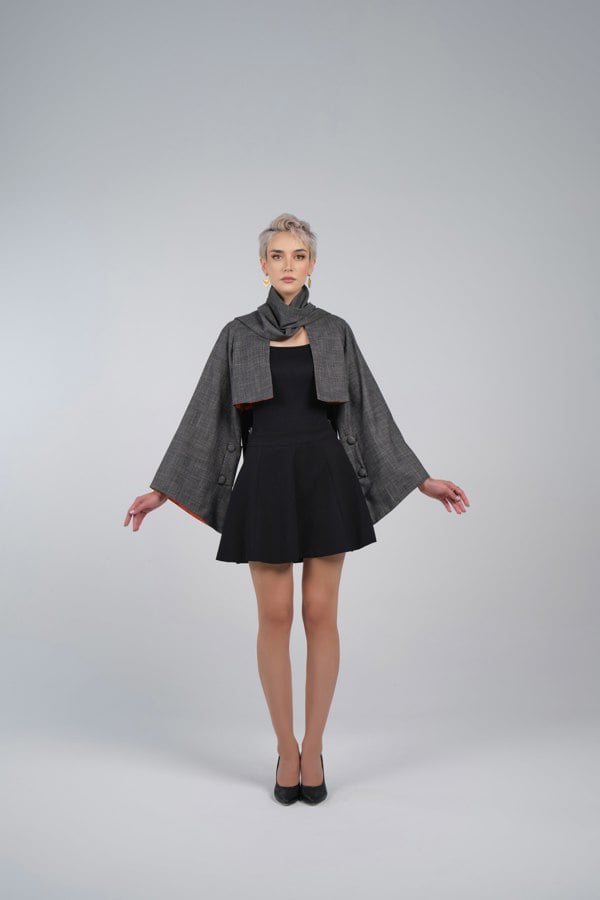 FAMIUO Shawl Two Pieces Trenchcoat - Grey