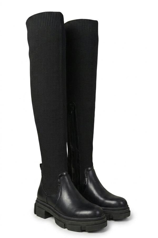 Carla Knitted Platform Over The Knee Chunky Boots - Black_wb