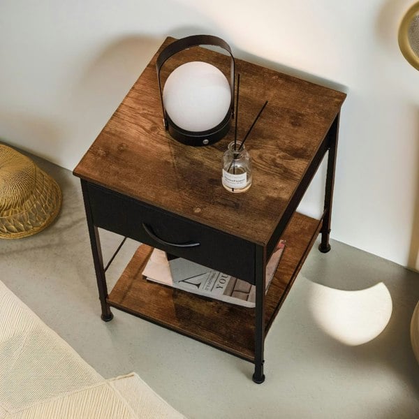 Rafaelo Mobilia Set Of 2 Bedside Nightstand Tables Rustic Brown