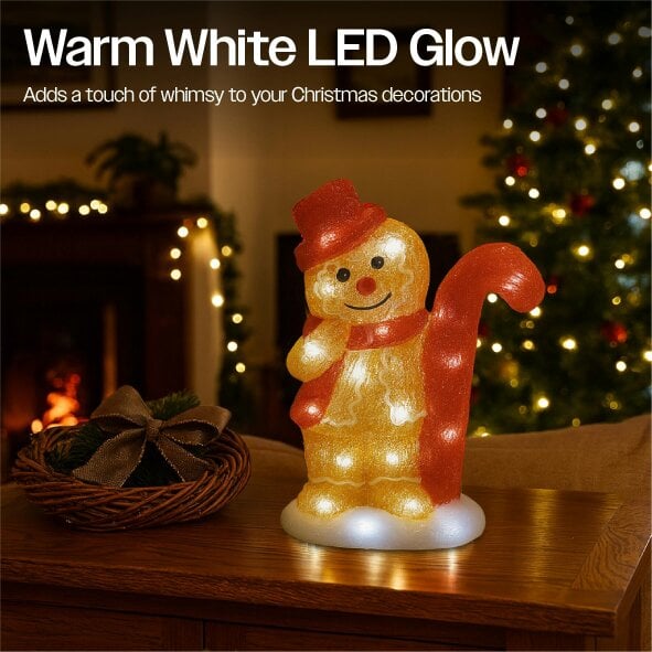 Scotts of Stow Xmas Haus Acrylic Festive Christmas 31CM Warm White LED Gingerbread Man