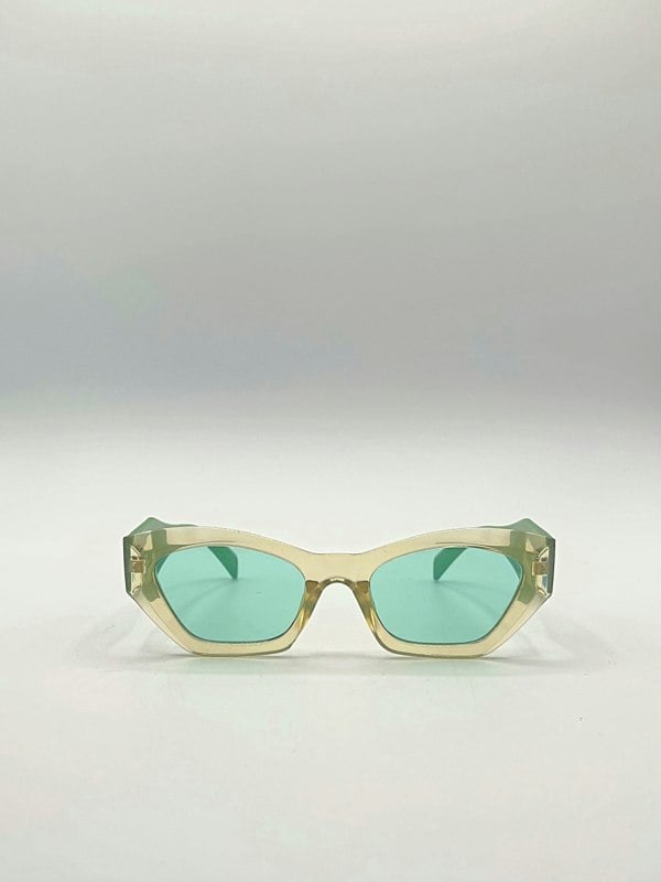 SVNX Angular Framed Sunglasses in Brown with Green Arms
