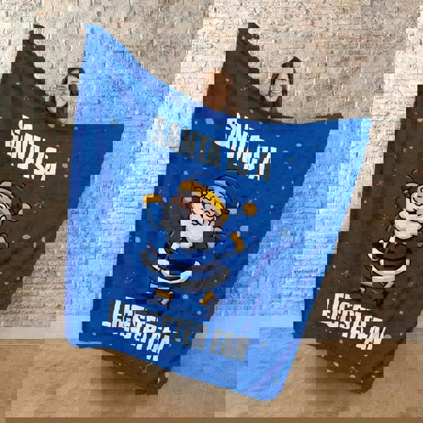 BritishmadeGifts Santa is a Leicester Football  Fan - Luxury Fleece Blanket 150cm X 150cm