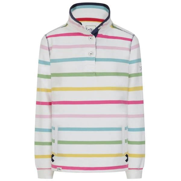 Lazy Jacks Women's Striped Button Neck Sweatshirt - Brights