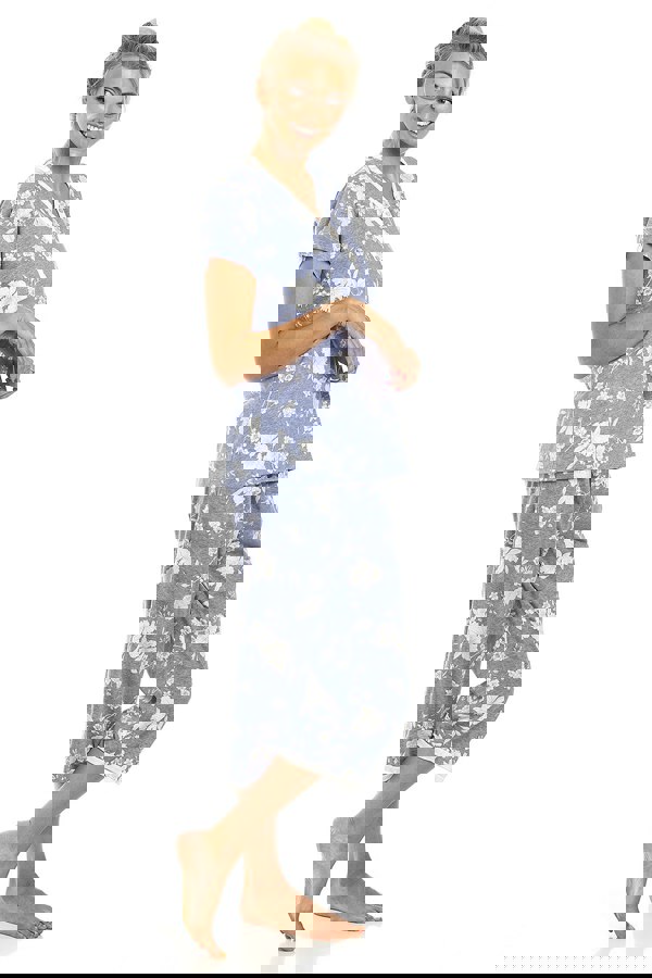 Camille Blue Lightweight Floral Capri Pyjama Set