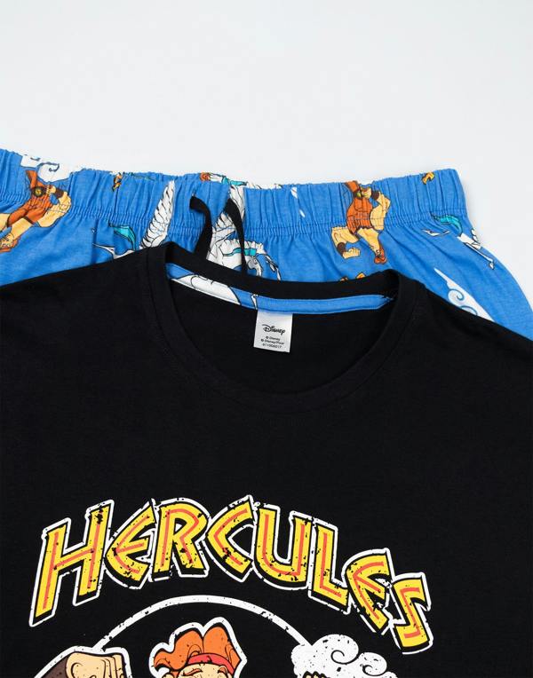 Disney Mens Black Hercules Short Sleeve Long Leg Pyjama Set