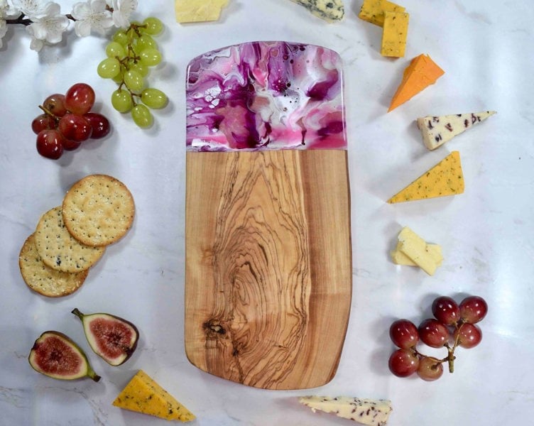 Pink Chopping Board - Olive Wood Cheese Board - Unique Gifts for Girlfriend - Cheese Lover Gifts - Foodie Gifts - Mothers Day Gifts