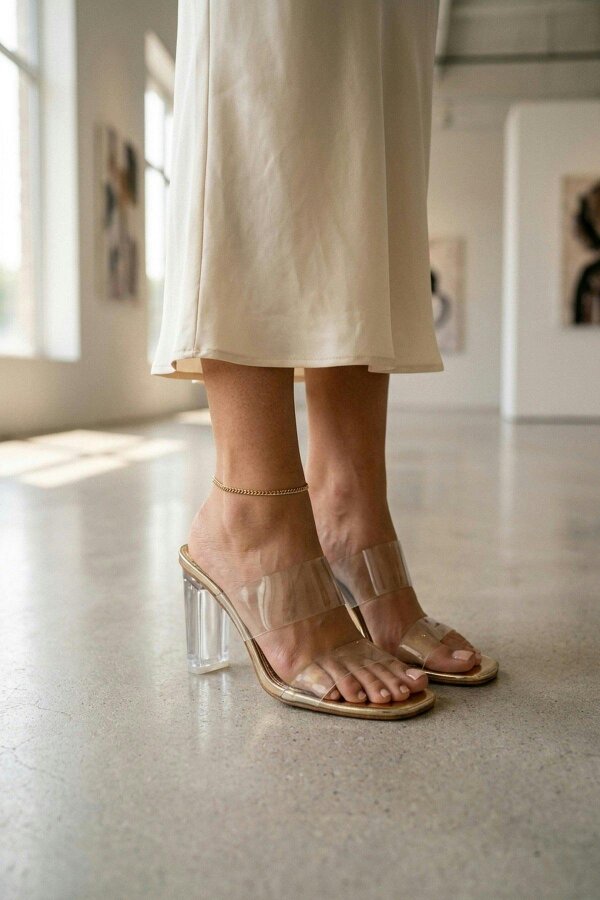 ikrush Edie Clear Strap High Block Heel Mules