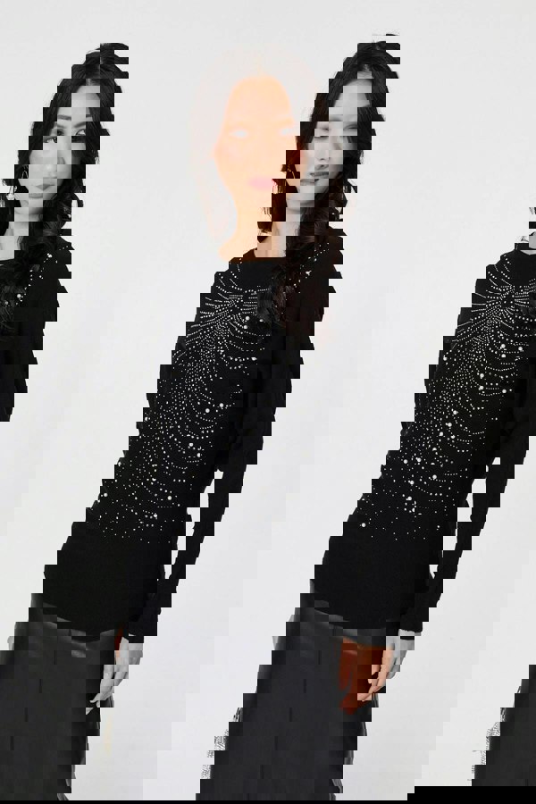 Black | Sparkle Front Batwing Sleeve Jumper
