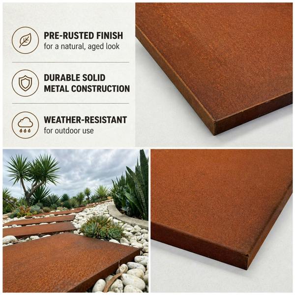 Nicoman Pre-Rusted Metal Stepping Stones – Garden Pathway Paving Slabs