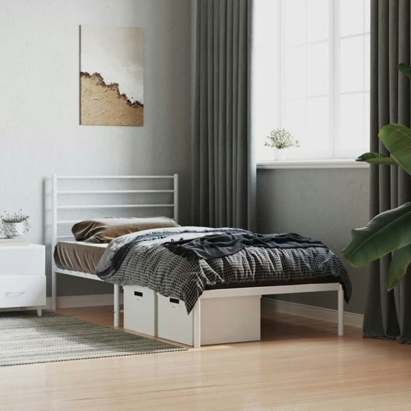 Berkfield Metal Bed Frame with Headboard White 90x190 cm 3FT Single