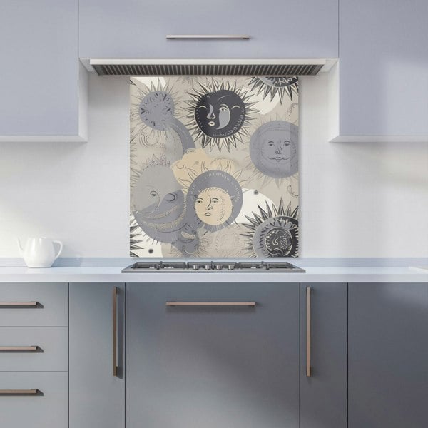 Warren Reed - Designer Grey Black Abstract Moon and Sun Kitchen Splashback