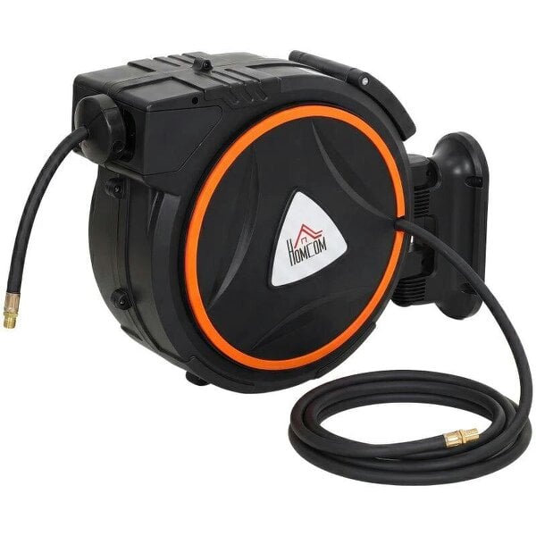 Bobobiy Auto Rewind Hose Reel, Retractable Air Hose Reel 15 m and 1.5 m, 150 Bar with 1/4" BSPT Connector, Black