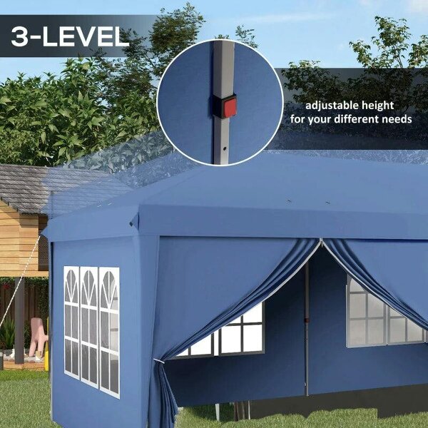3x6m Pop-Up Gazebo, with Curtain Walls and Windows, Blue