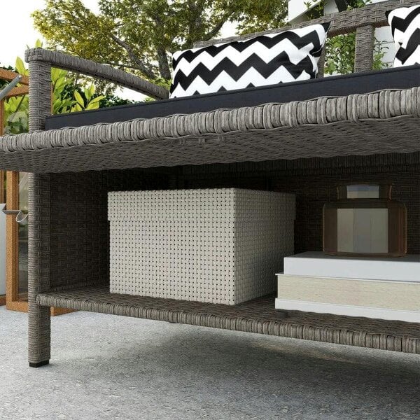 160L Storage Two-Seater Rattan Bench - Grey
