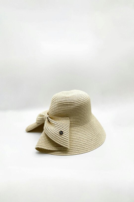 SVNX Bow Foldable Summer Hat in Beige
