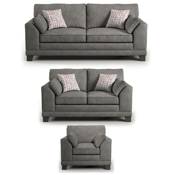Furnishings For Less Hilliard Fullback Fabric 3 Piece Sofa Suite