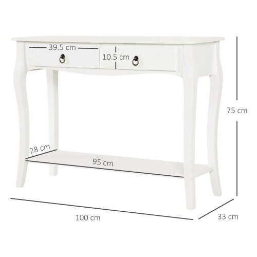 Wyld Haus Noro 100cm Wooden Ivory White Mid Century Console Table 2 Drawer And Shelf