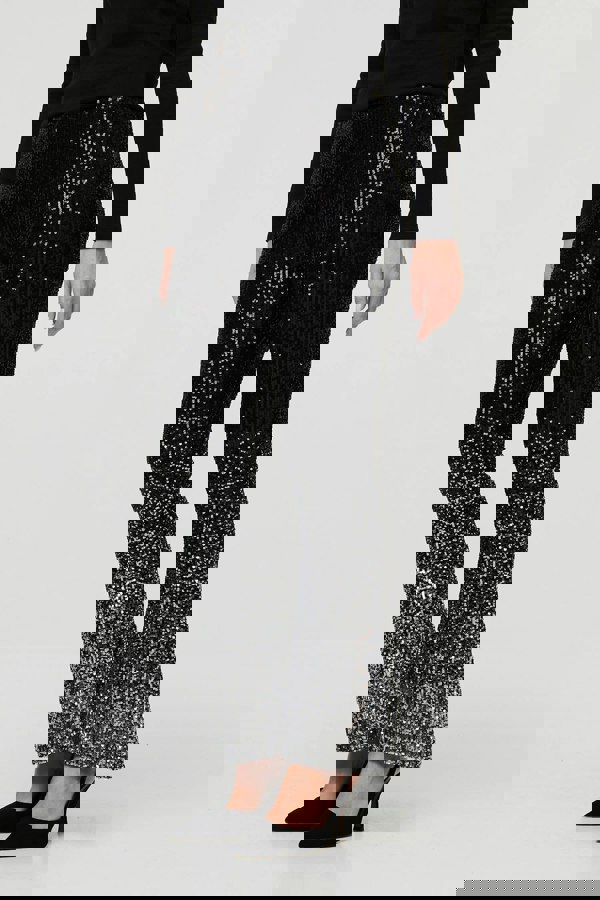Black | Sparkly Sequin High Waist Flare Trousers

