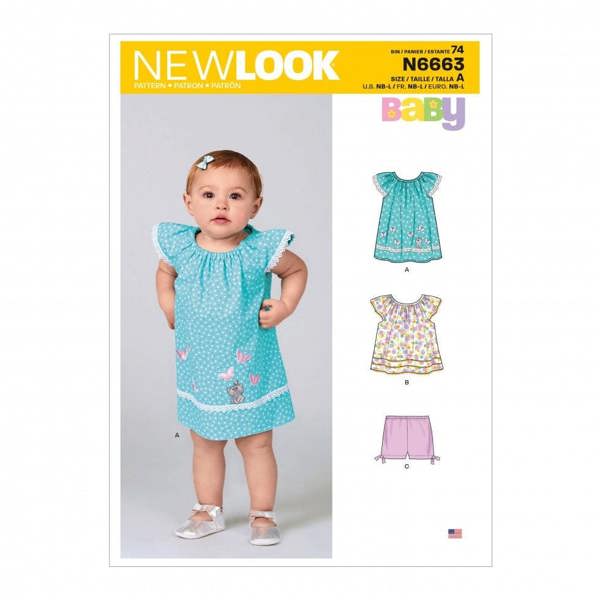 New Look Sewing Pattern 6663, Dresses, Tops, Shorts for Baby, A (NB-S-M-L) - Easy