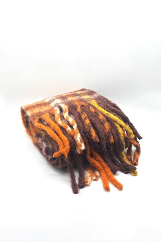 SVNX Tartan Blanket Scarf & Textured Knitted Gloves Set in Orange