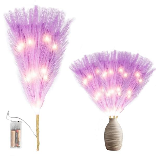45cm Purple Artificial Pampas Grass with Warm White LEDs, Battery-Operated Decorative Stem image 1