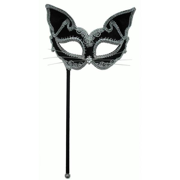 Bristol Novelty Unisex Adults Cat Mask On Stick - Black - 