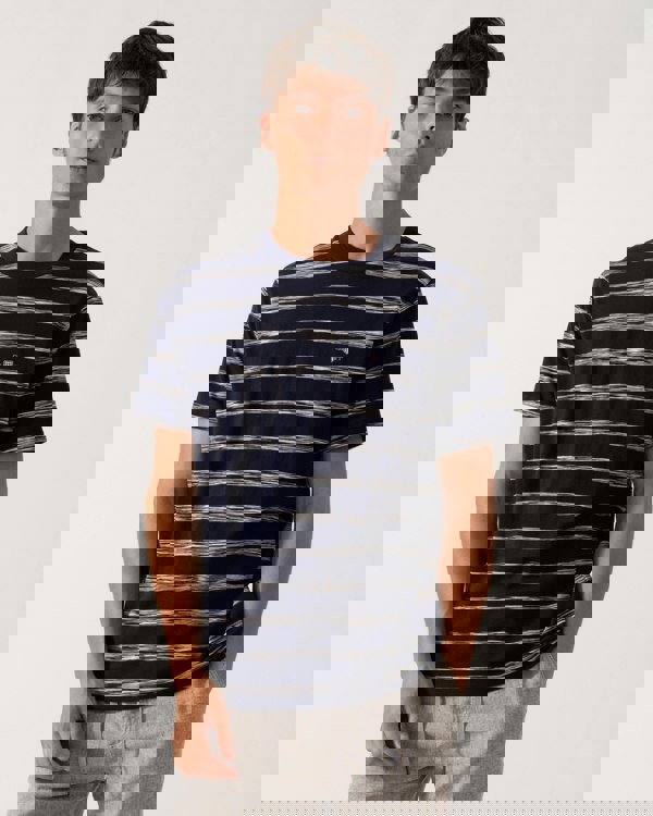 GANT Mens Striped Crew Neck Short Sleeve T-Shirt - 433 Evening Blue - CHO - Designer Mens T-Shirts & Tops