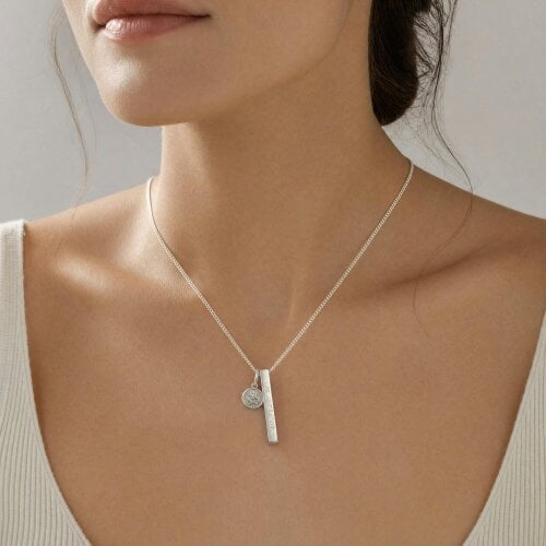 Christopher James of London Personalised Sterling Silver 3D Bar & St Christopher Necklace