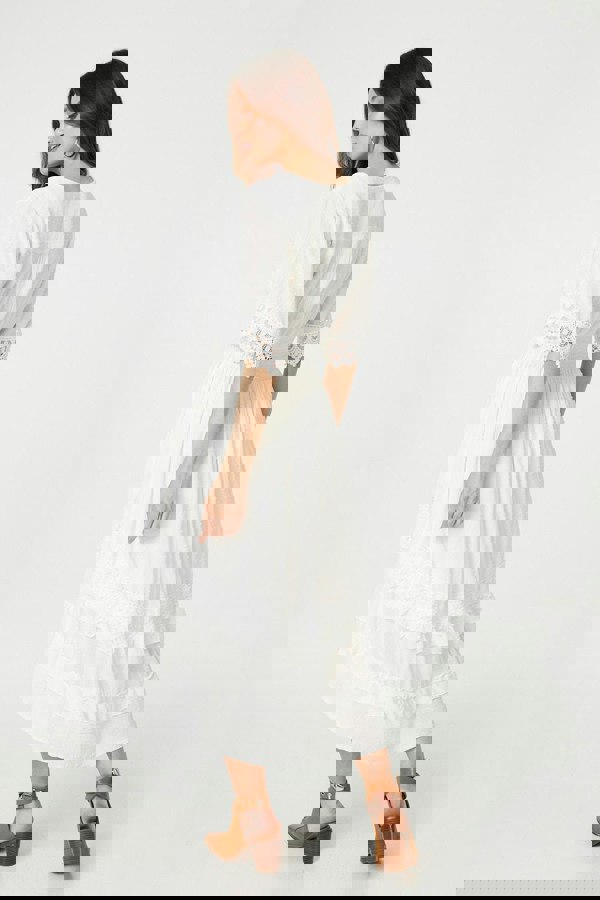 White | Lace Trim 3/4 Sleeve High Low Sundress