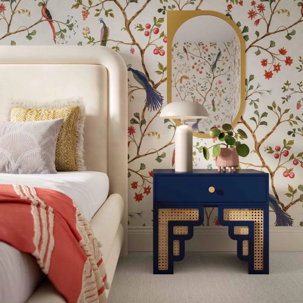 Furniture Edit Suzie Navy & Rattan Nightstand