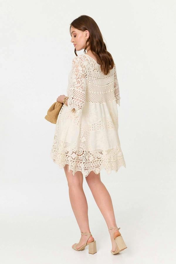 Ivory | Semi Sheer Crochet Texture Short Dress
