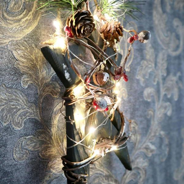 30cm Red Wooden LED Tree Tabletop Centrepiece Christmas Holiday Home décor with 20 Warm white LEDs Green Star image 3