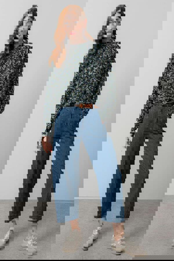 Lily & Me Bayberry Batwing Floral Print Top Green